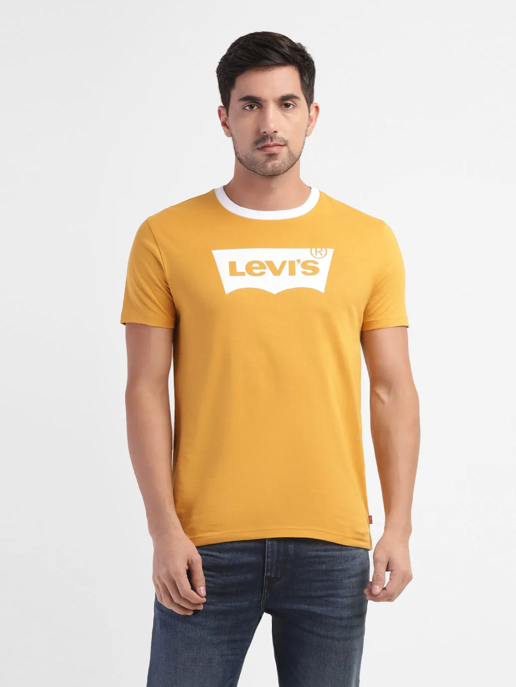Men's Yellow Brand Logo T-Shirt