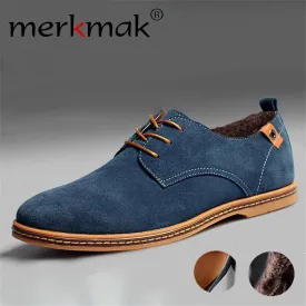 Merkmak Genuine Leather Men's Business Wedding Shoes Fashion 2017 Men Flats Suede Shoes Footwear Moccasin Loafer Formal Shoes