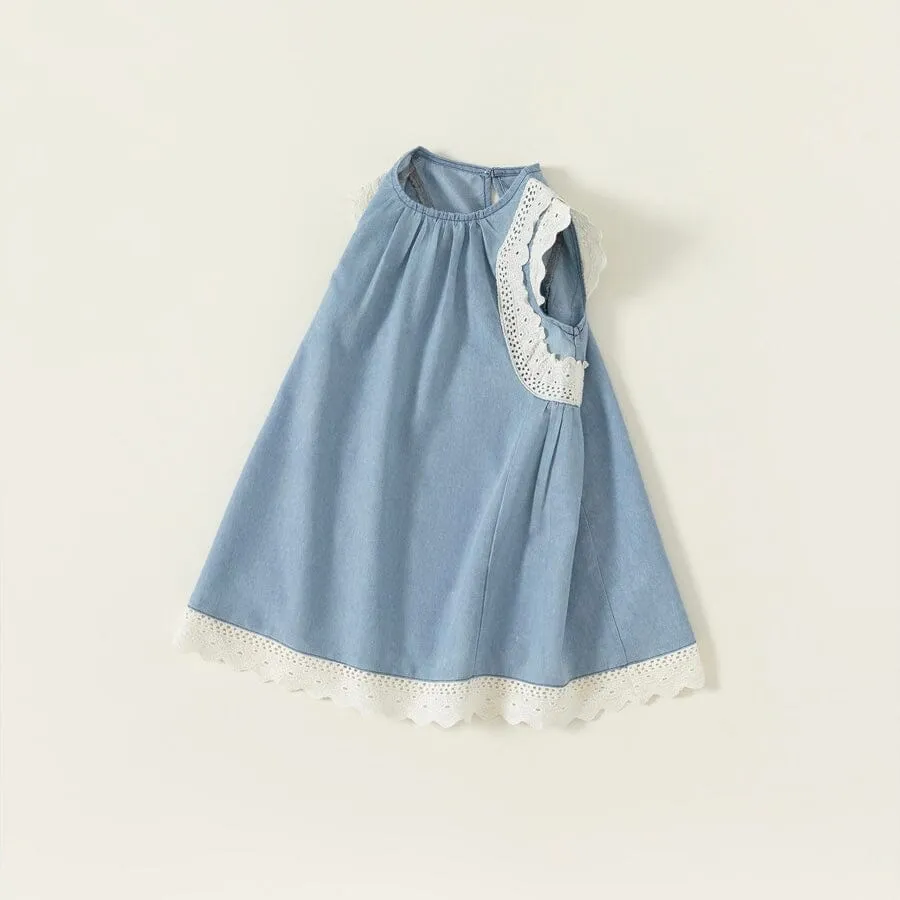 Mia Sleeveless Lace Denim Dress