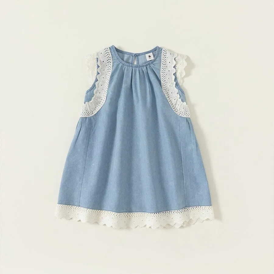 Mia Sleeveless Lace Denim Dress