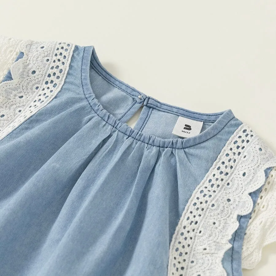 Mia Sleeveless Lace Denim Dress