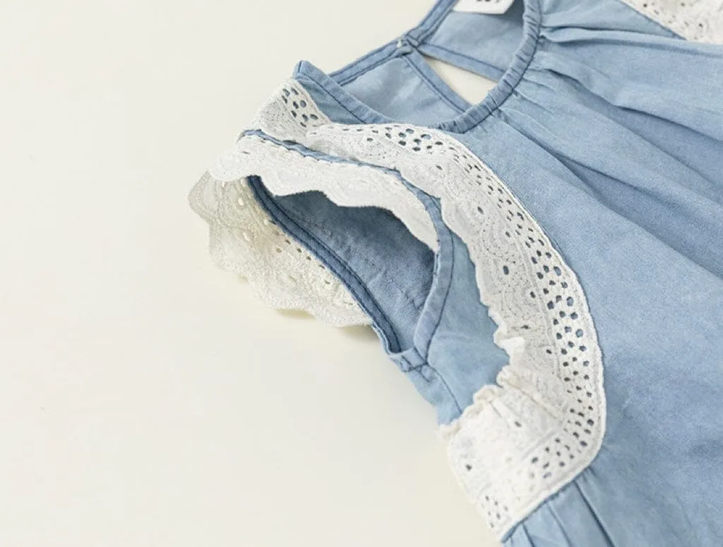 Mia Sleeveless Lace Denim Dress