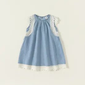 Mia Sleeveless Lace Denim Dress