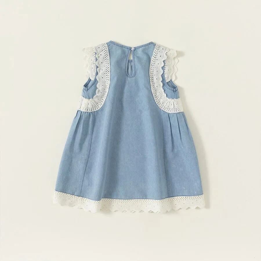 Mia Sleeveless Lace Denim Dress
