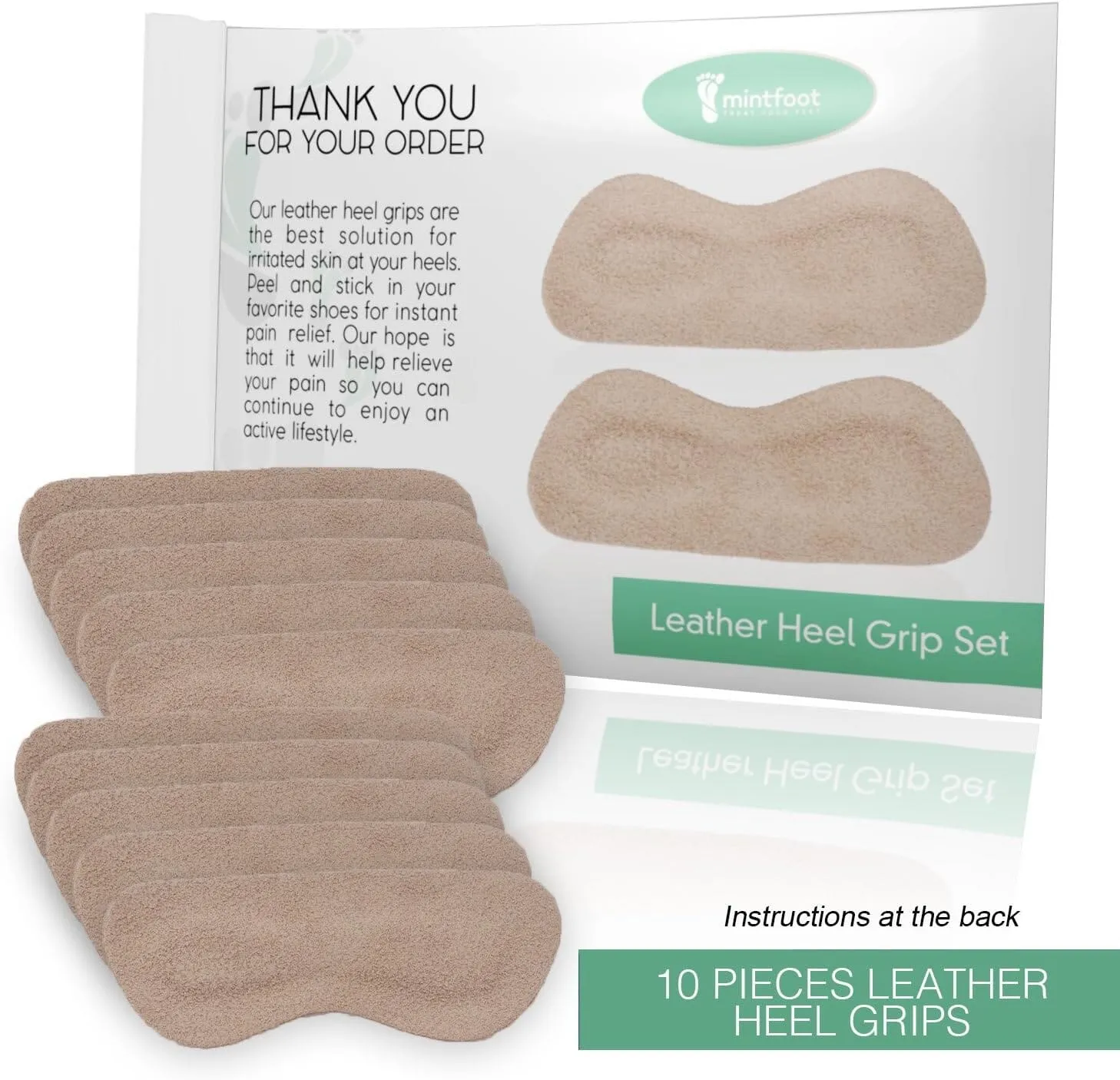 Mintfoot Leather Heel Grips - 10 Pieces - Shoe Liners for Women & Men - Heel Snugs to Stop Blisters & Cuts