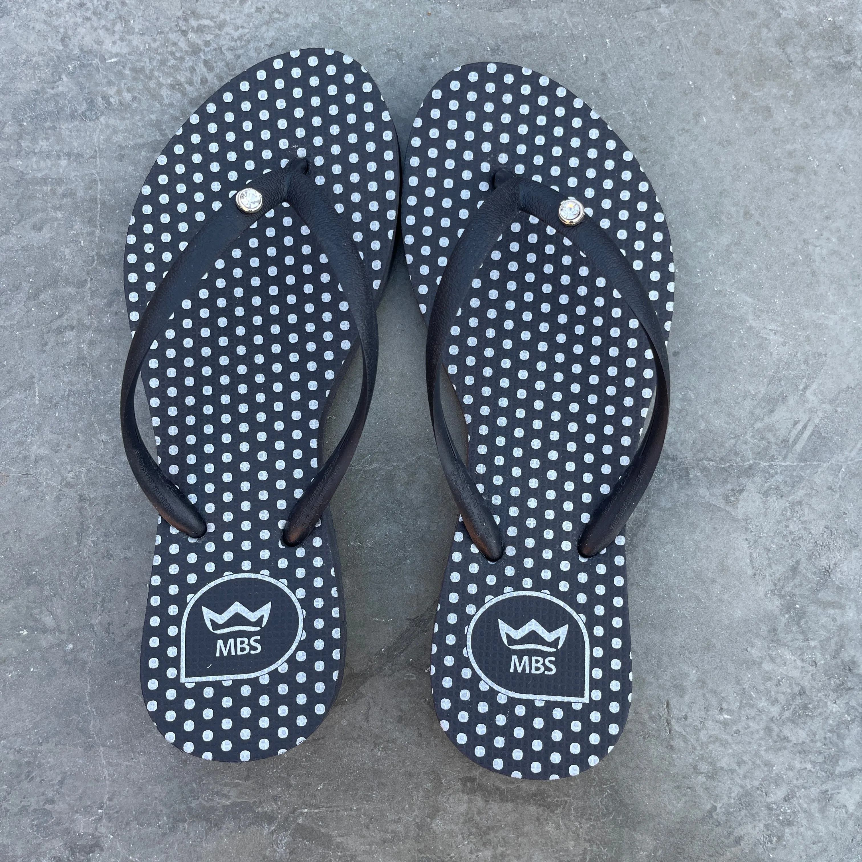 Natural Rubber Flip Flops Black Silver Polka Dots