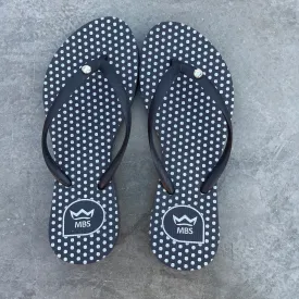 Natural Rubber Flip Flops Black Silver Polka Dots