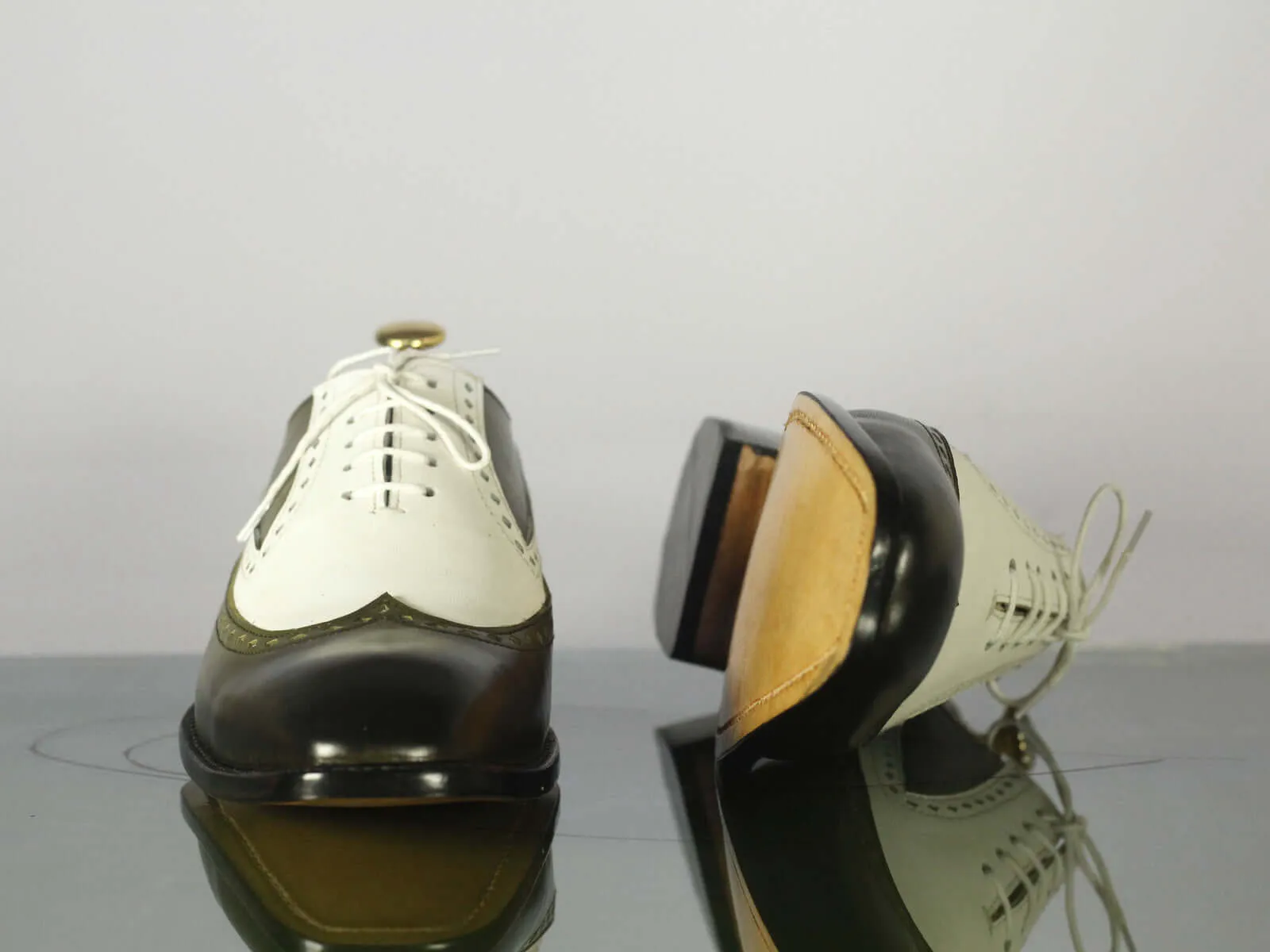 New Stylish Handmade Men's White Green Wing Tip Leather Shoes, Men Designer Dress Shoes