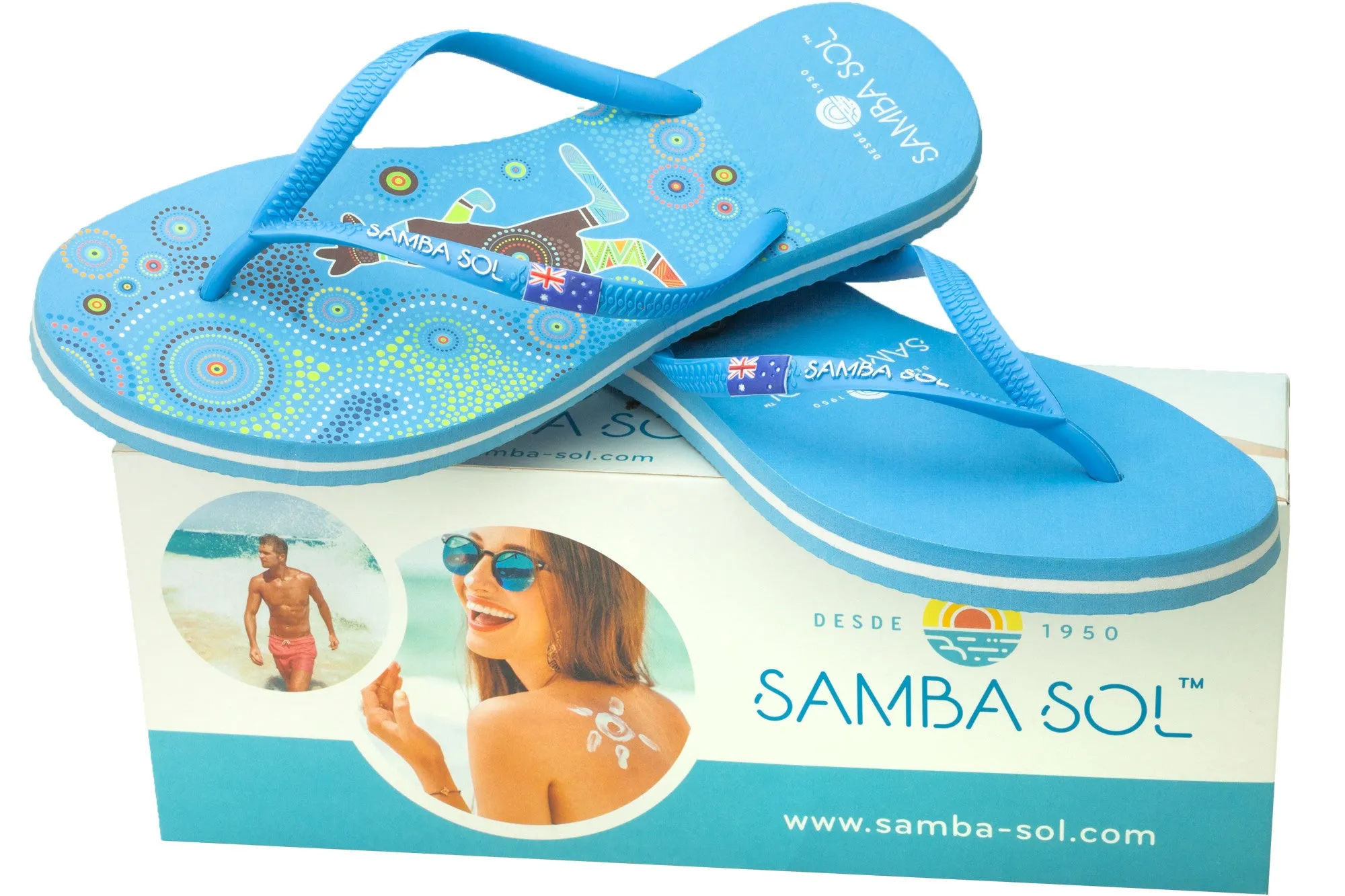 Samba Sol Men's Countries Collection Flip Flops - Australia Blue