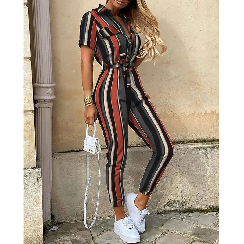 Short Sleeve Buttoned Jumpsuit