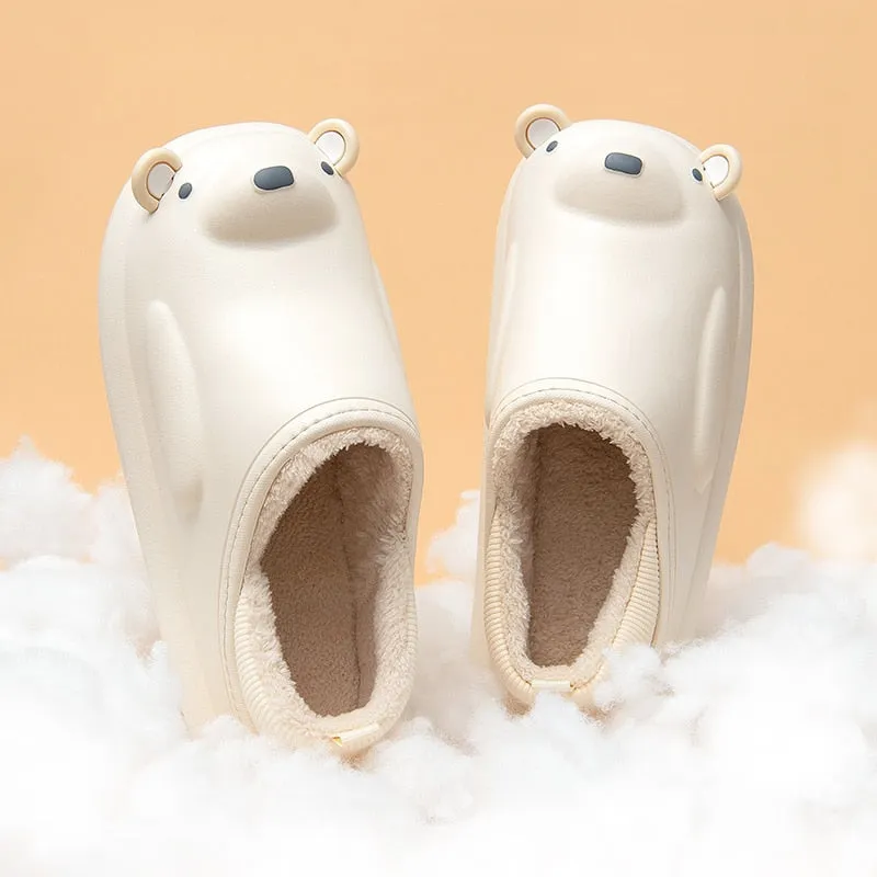 Winter Waterproof Cotton Outdoor Women Indoor Slides Soft Thick Slippers Couple Non-slip Warm Cartoon Plush Sandals