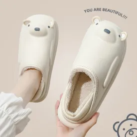 Winter Waterproof Cotton Outdoor Women Indoor Slides Soft Thick Slippers Couple Non-slip Warm Cartoon Plush Sandals