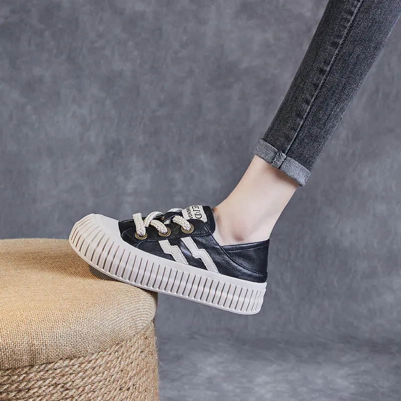 Women Soft Leather Thick Soled Flat Casual Shoes