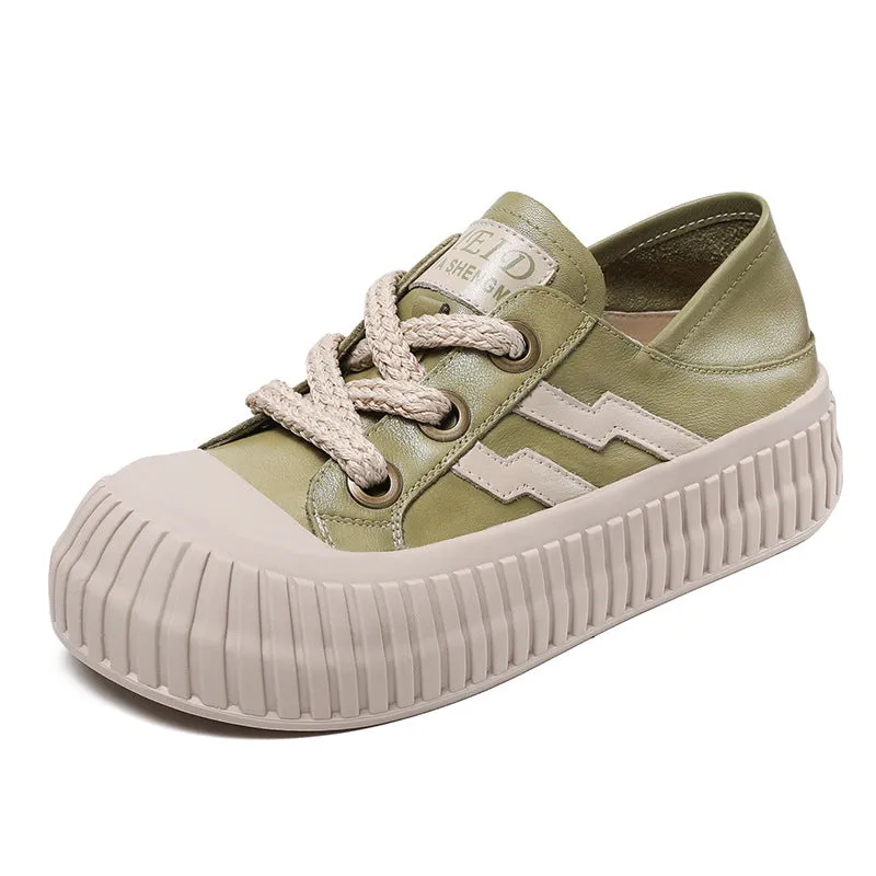 Women Soft Leather Thick Soled Flat Casual Shoes