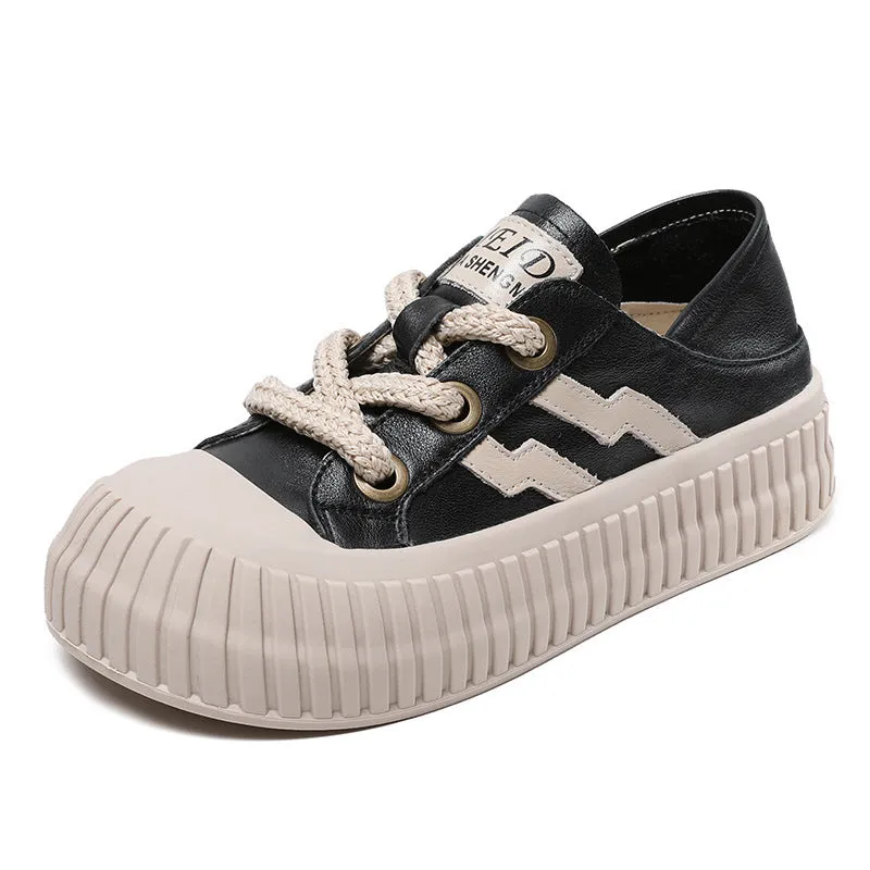 Women Soft Leather Thick Soled Flat Casual Shoes
