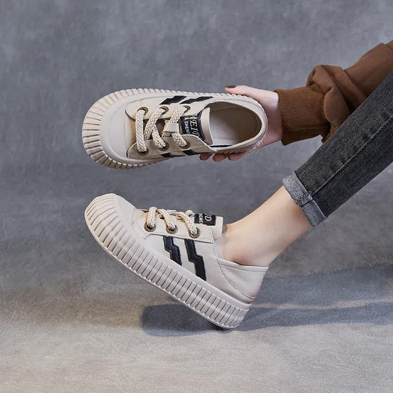 Women Soft Leather Thick Soled Flat Casual Shoes