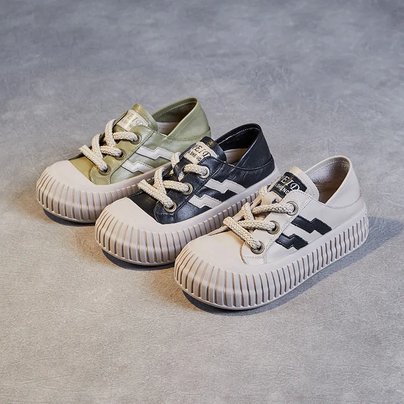 Women Soft Leather Thick Soled Flat Casual Shoes