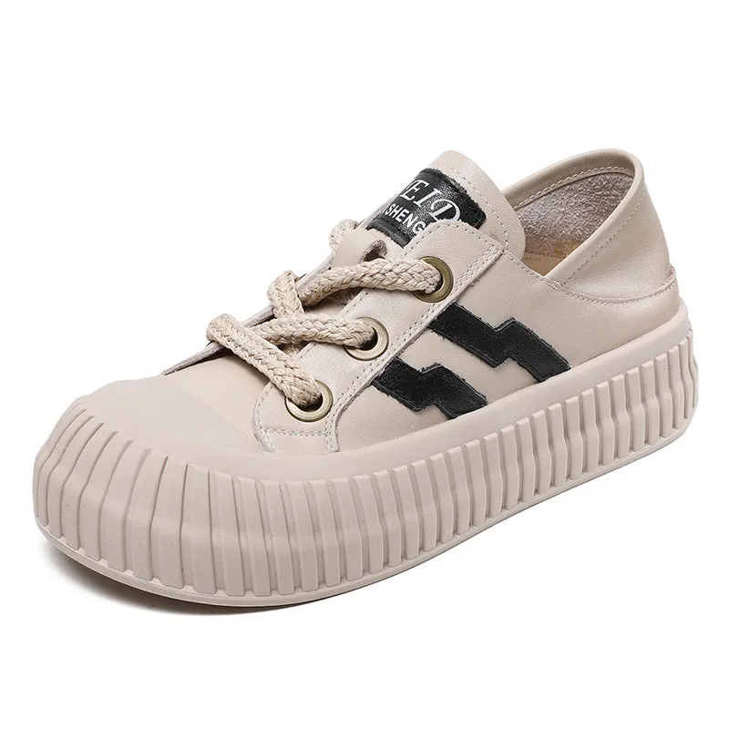 Women Soft Leather Thick Soled Flat Casual Shoes