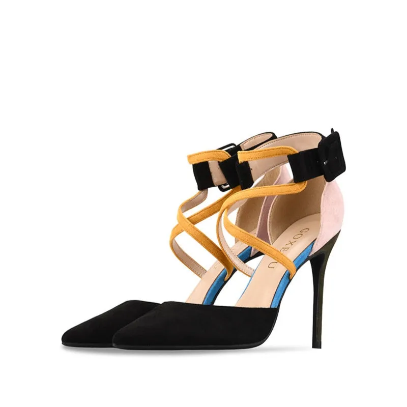 Women Suede Ankle Strap Buckle High Heel