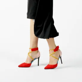 Women Suede Ankle Strap Buckle High Heel