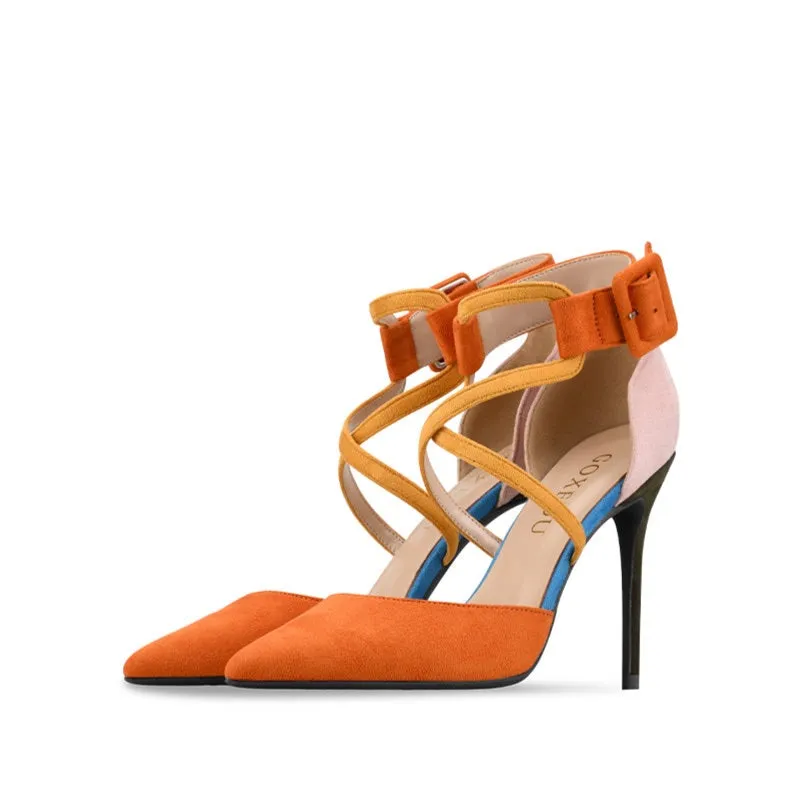 Women Suede Ankle Strap Buckle High Heel