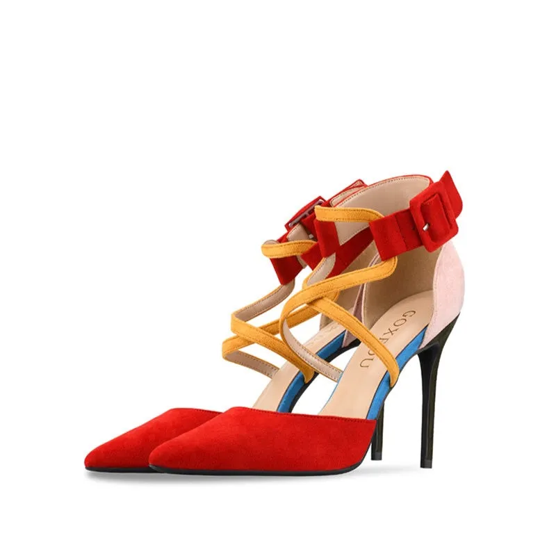 Women Suede Ankle Strap Buckle High Heel