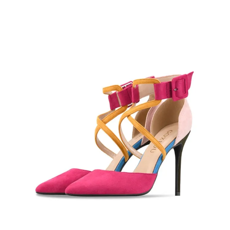 Women Suede Ankle Strap Buckle High Heel