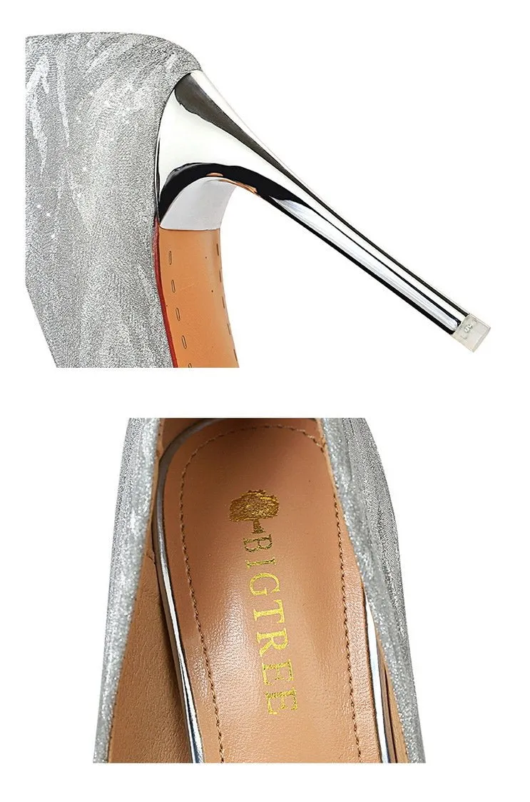 Women wedding pointed toe sequin stiletto high heels