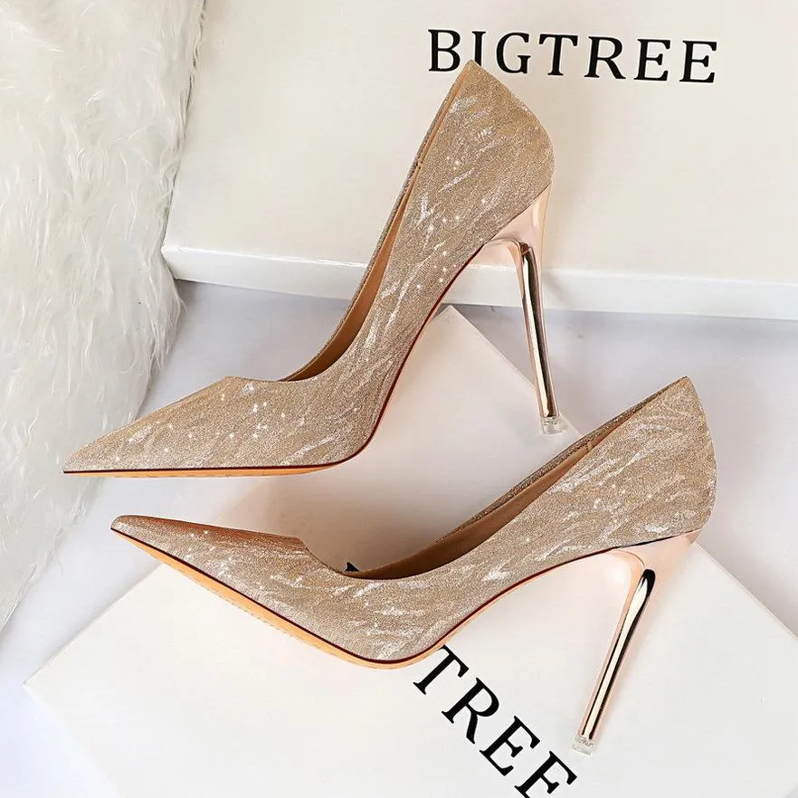 Women wedding pointed toe sequin stiletto high heels