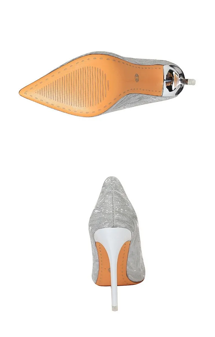 Women wedding pointed toe sequin stiletto high heels