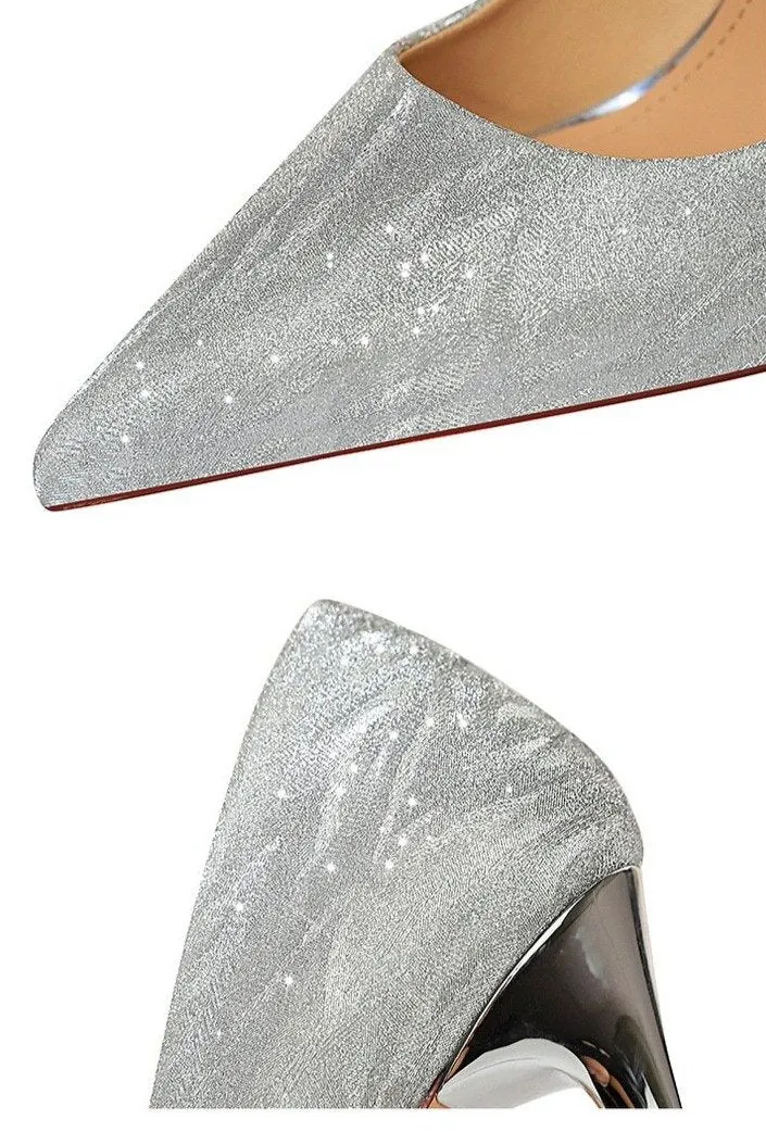 Women wedding pointed toe sequin stiletto high heels