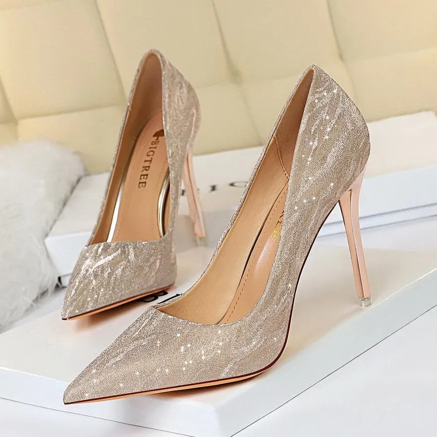 Women wedding pointed toe sequin stiletto high heels