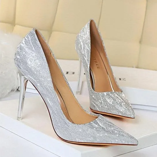Women wedding pointed toe sequin stiletto high heels