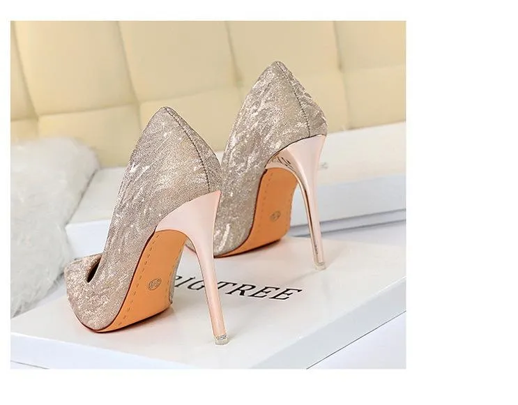 Women wedding pointed toe sequin stiletto high heels