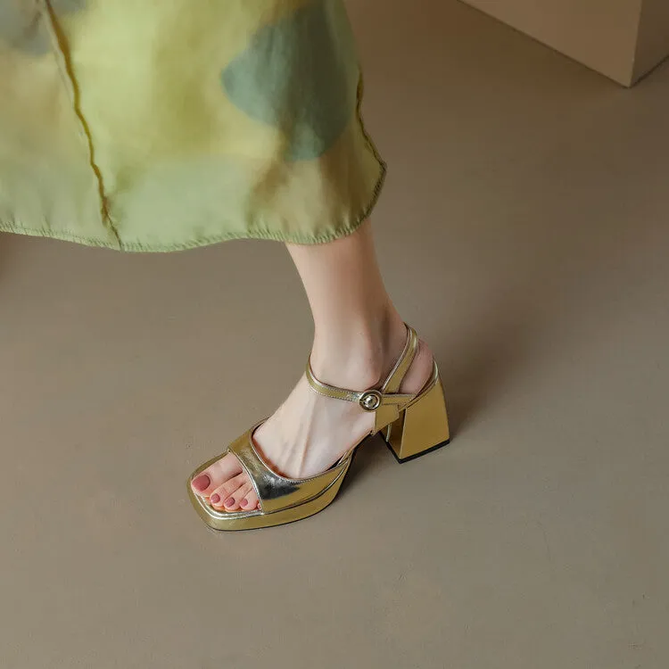 Women's Patent Block Heel Platform Sandals