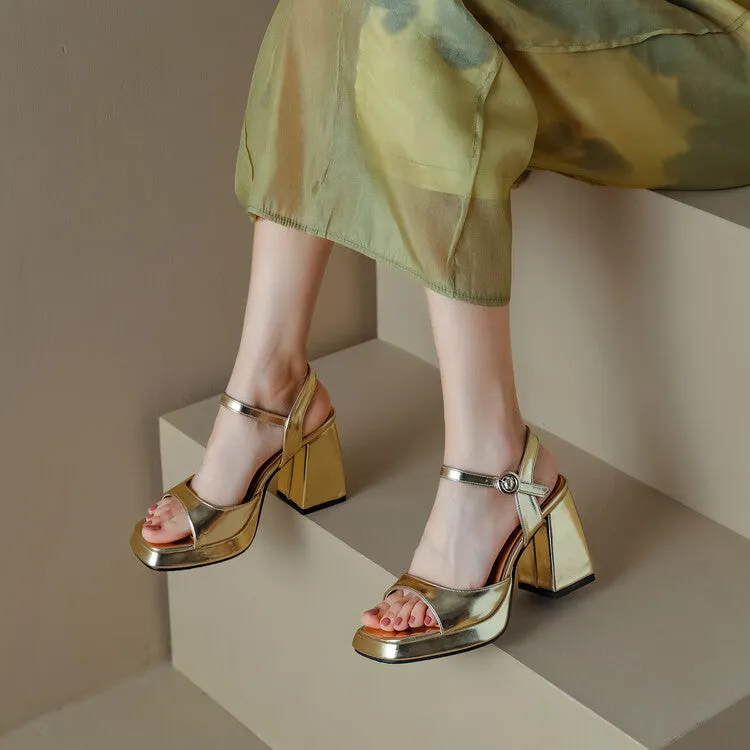 Women's Patent Block Heel Platform Sandals
