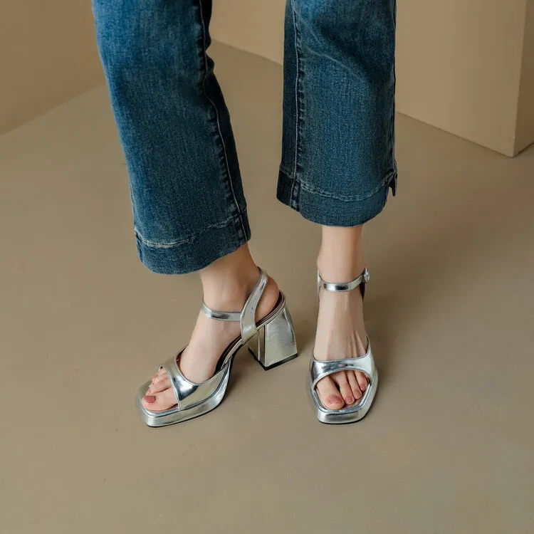 Women's Patent Block Heel Platform Sandals