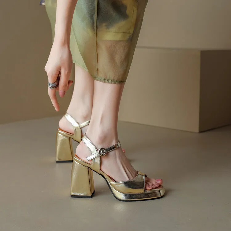 Women's Patent Block Heel Platform Sandals