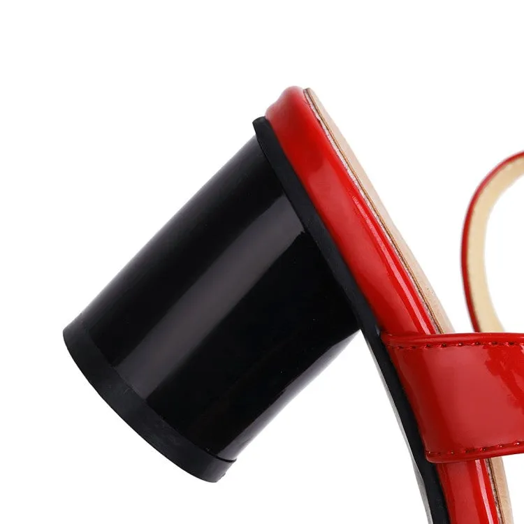 Women's's Square Toe Patent Leather Block Heels Sandals