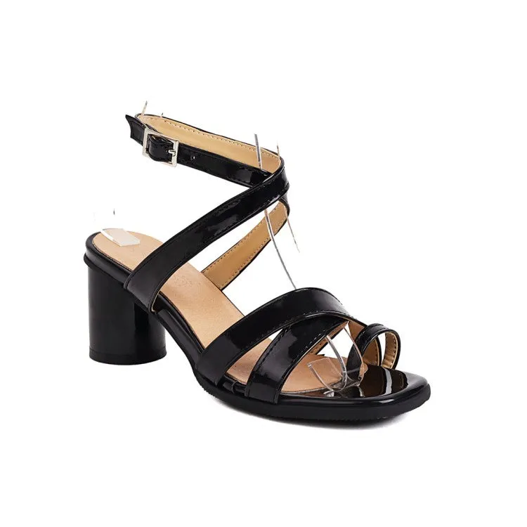 Women's's Square Toe Patent Leather Block Heels Sandals