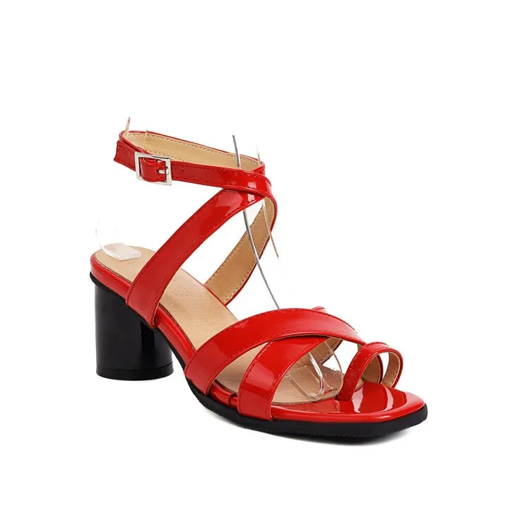 Women's's Square Toe Patent Leather Block Heels Sandals