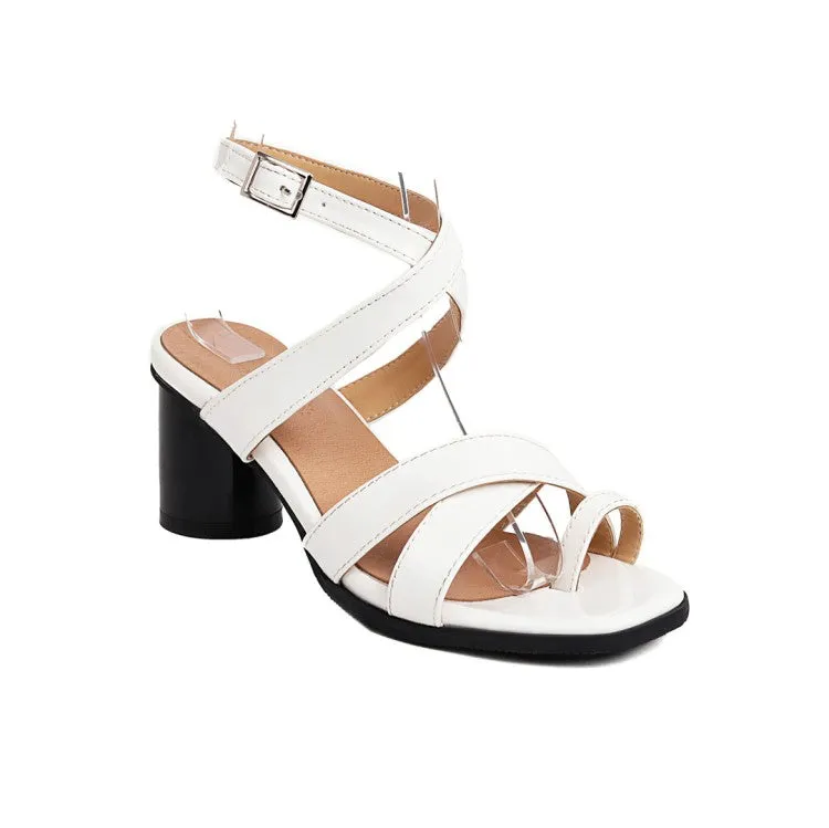 Women's's Square Toe Patent Leather Block Heels Sandals