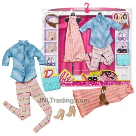 Year 2015 Barbie Fashionistas Series Fashion Pack - DAILY CASUAL OUTFITS DMF55 with Baby Doll Dress, Blue Shirts, Pants, Belt, Purse and Shoes